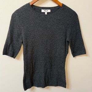 Billie The Label Gray Ribbed Knit Sweater Short Sleeve Wool Cashmere Blend M